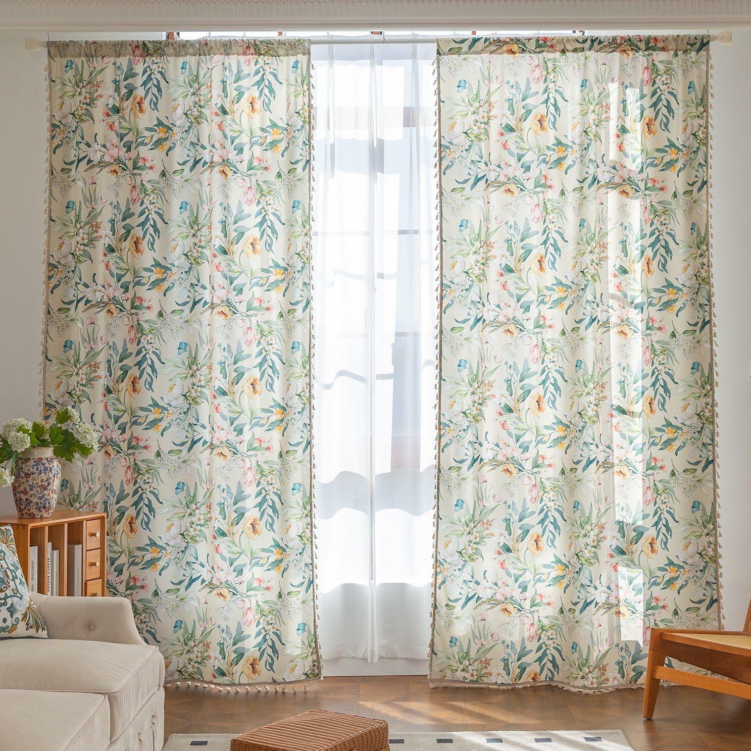 Erbnaryx Boho Floral Curtains French Country Farmhouse Curtains 84 Inches Long