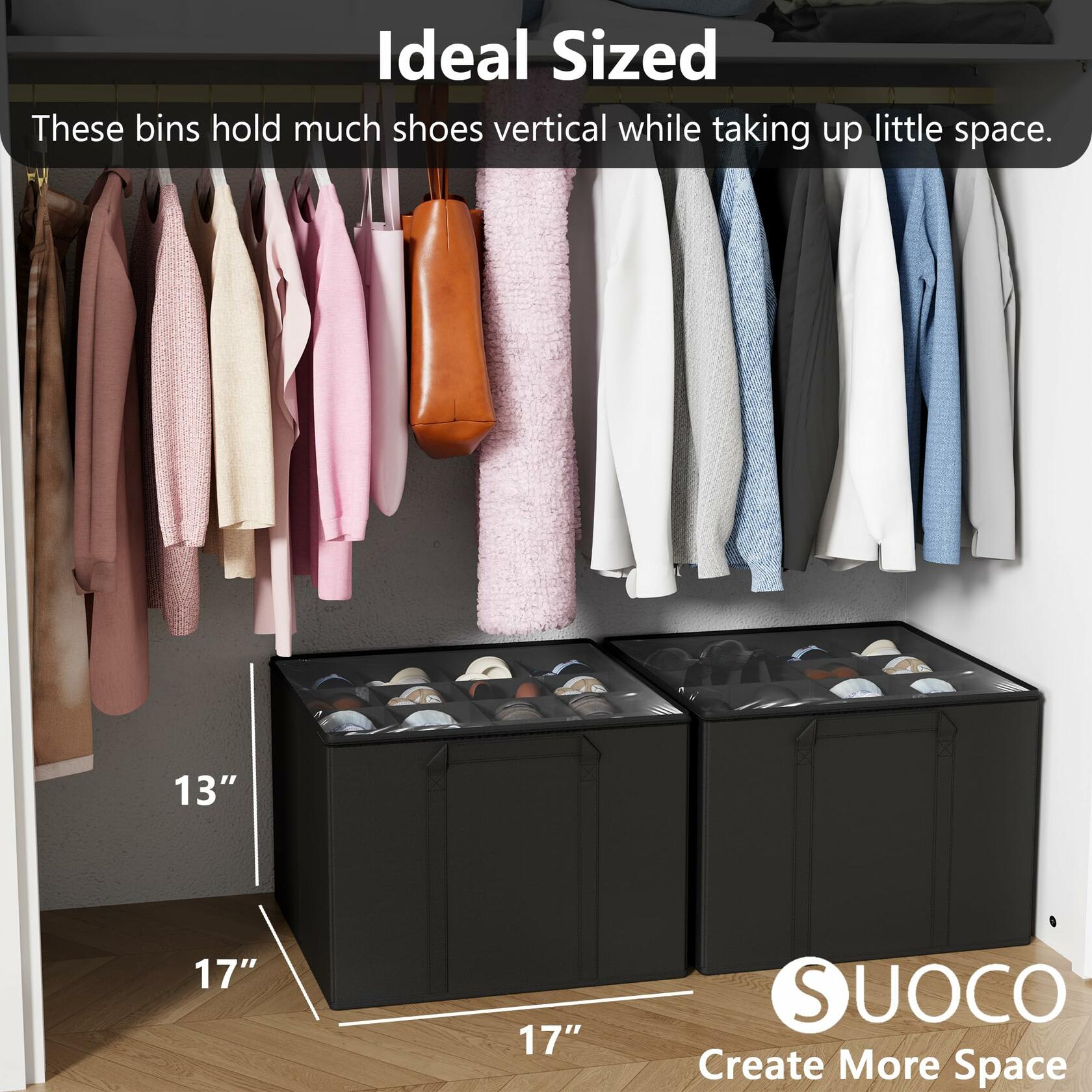 SUOCO 2 Pack Shoe Organizer for Closet, Fits up to 32 Pairs, Small Space Shoe