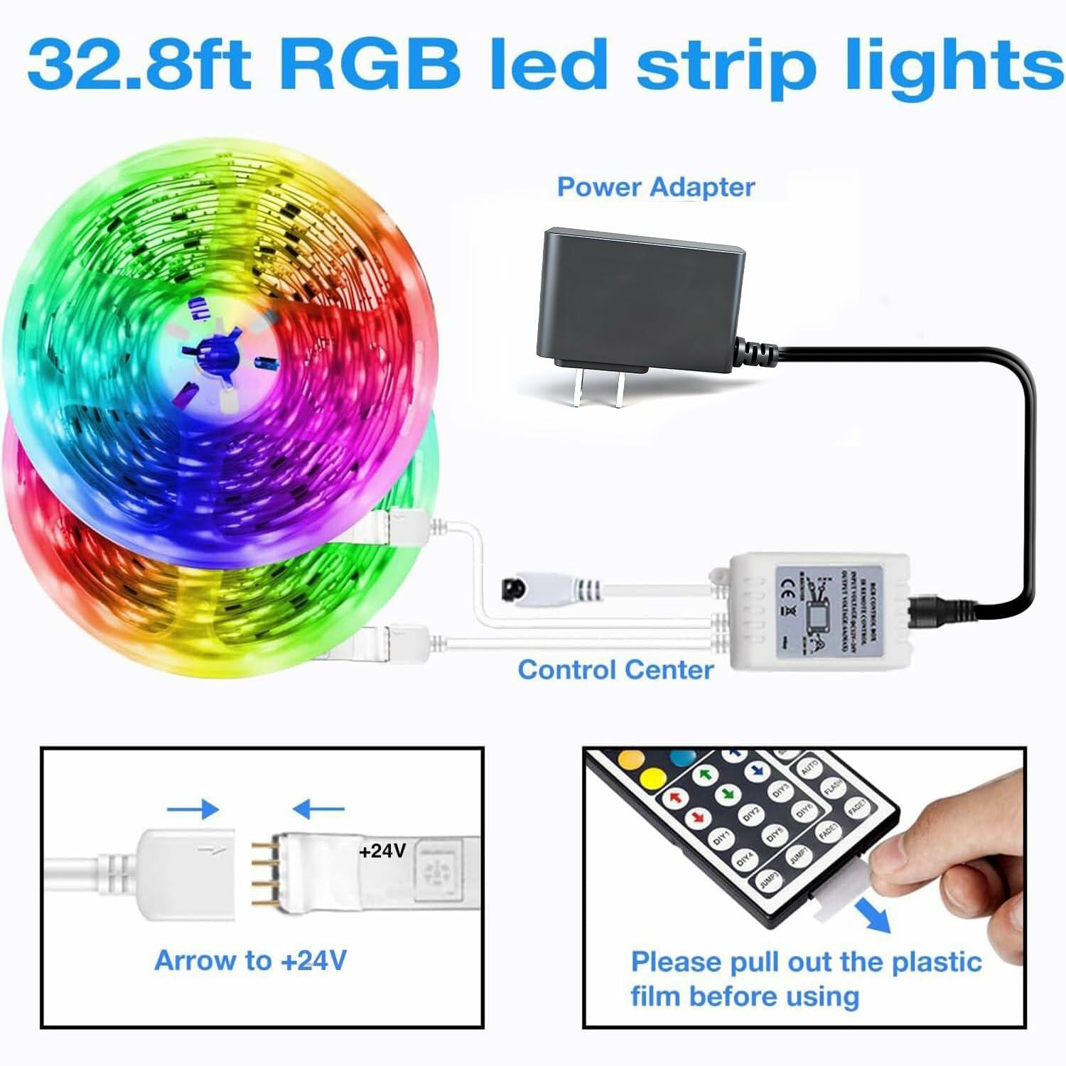 DAYBETTER Led Strip Lights 32.8ft Kit with Remote and Power Supply Color