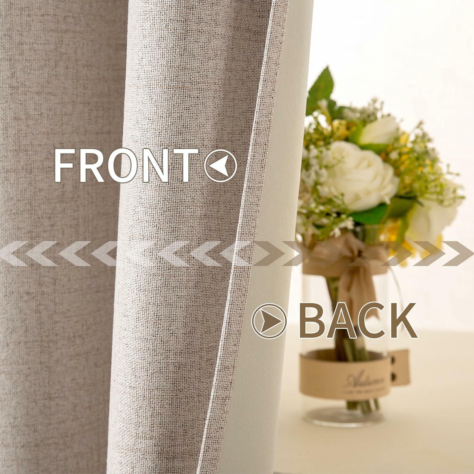 MIULEE 100% Blackout Linen Textured Curtains for Bedroom Solid Thermal Insulated