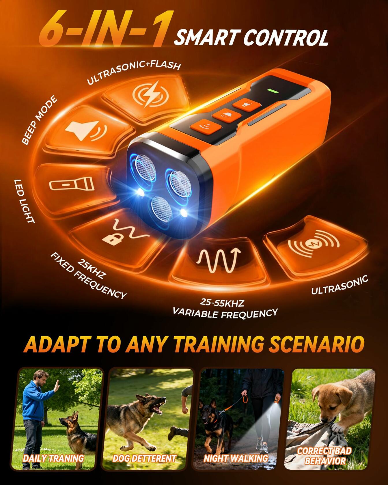 iBurr Dog Bark Deterrent Devices, 6 Modes 3X Ultrasonic Anti Barking Device for
