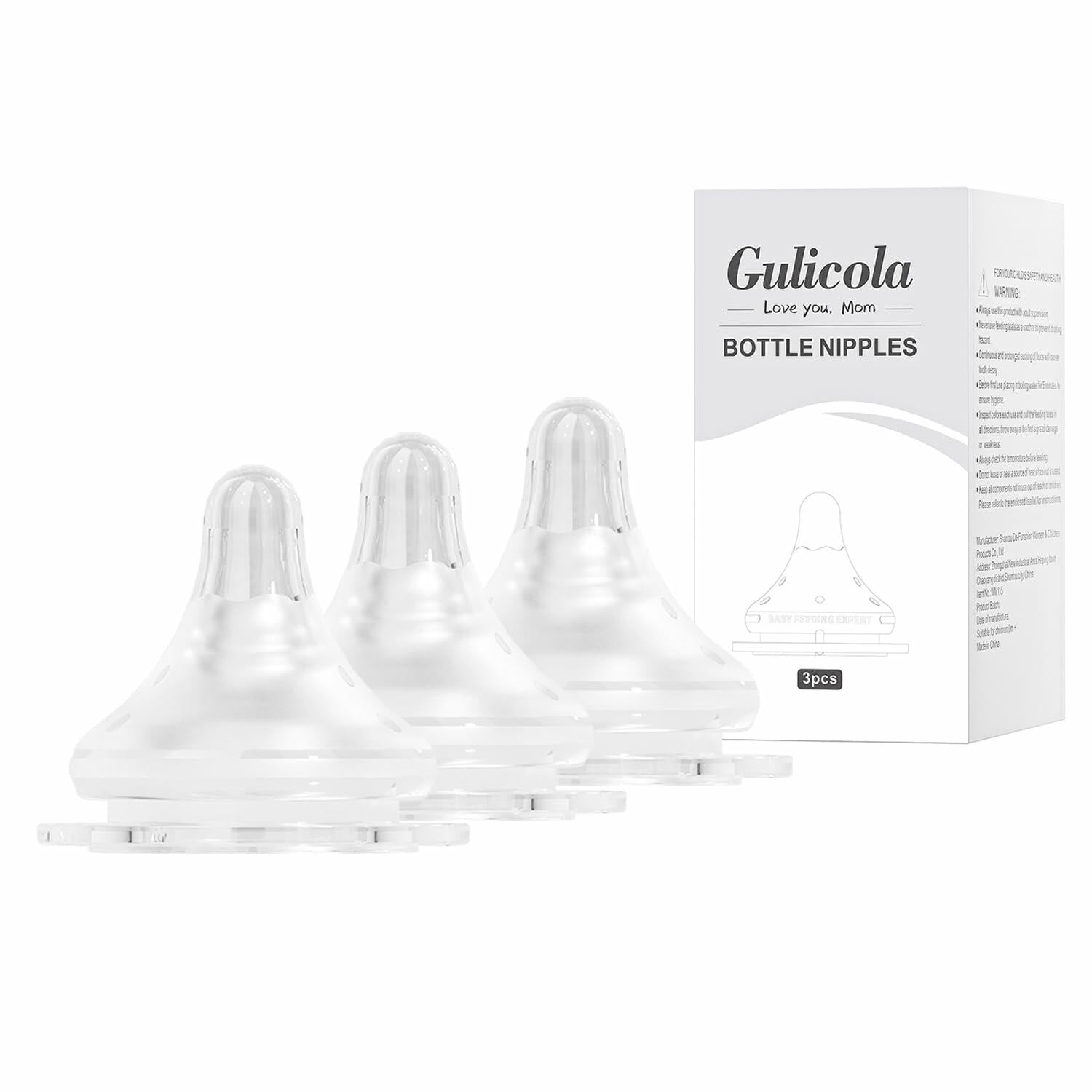 Gulicola Natural Flow Baby Bottle Silicone Nipple Level 1, Slow Flow (S), 1+