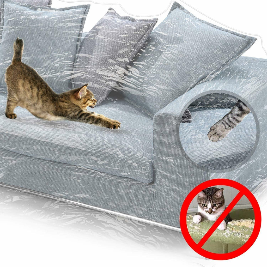 KEBE Clear Thicker Plastic Couch Cover for Pets, Heavy Duty Waterproof Shield Cat Dog Scratch Proof Protector Plastic Cover for Couch, Non-Slip Sofa Slipcover for Storage and Moving