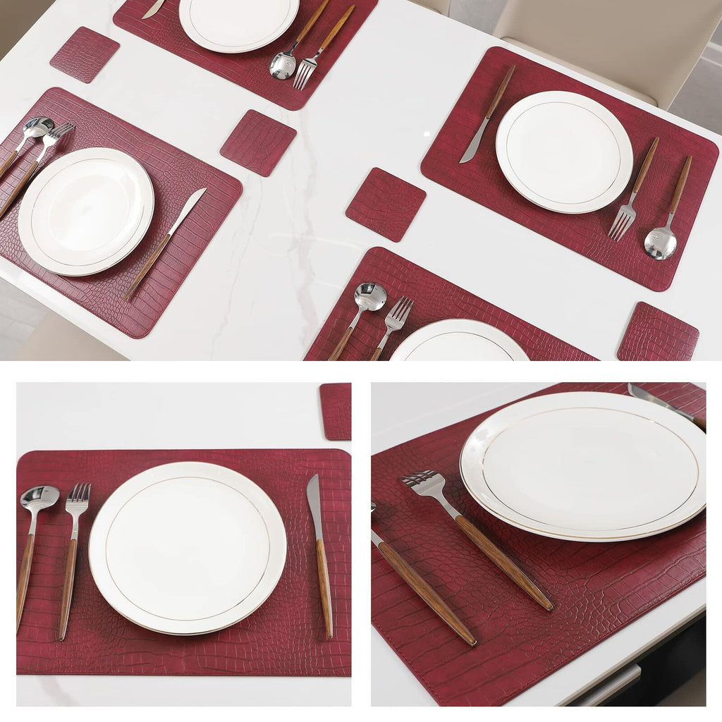 Crocodile Pattern Leather placemats Set of 8 - Faux Leather Place ments Stain Resistant Scratch Resistant Waterproof Heat Resistant Easy to Clean Wipeable for Kitchen Table Decoration mat