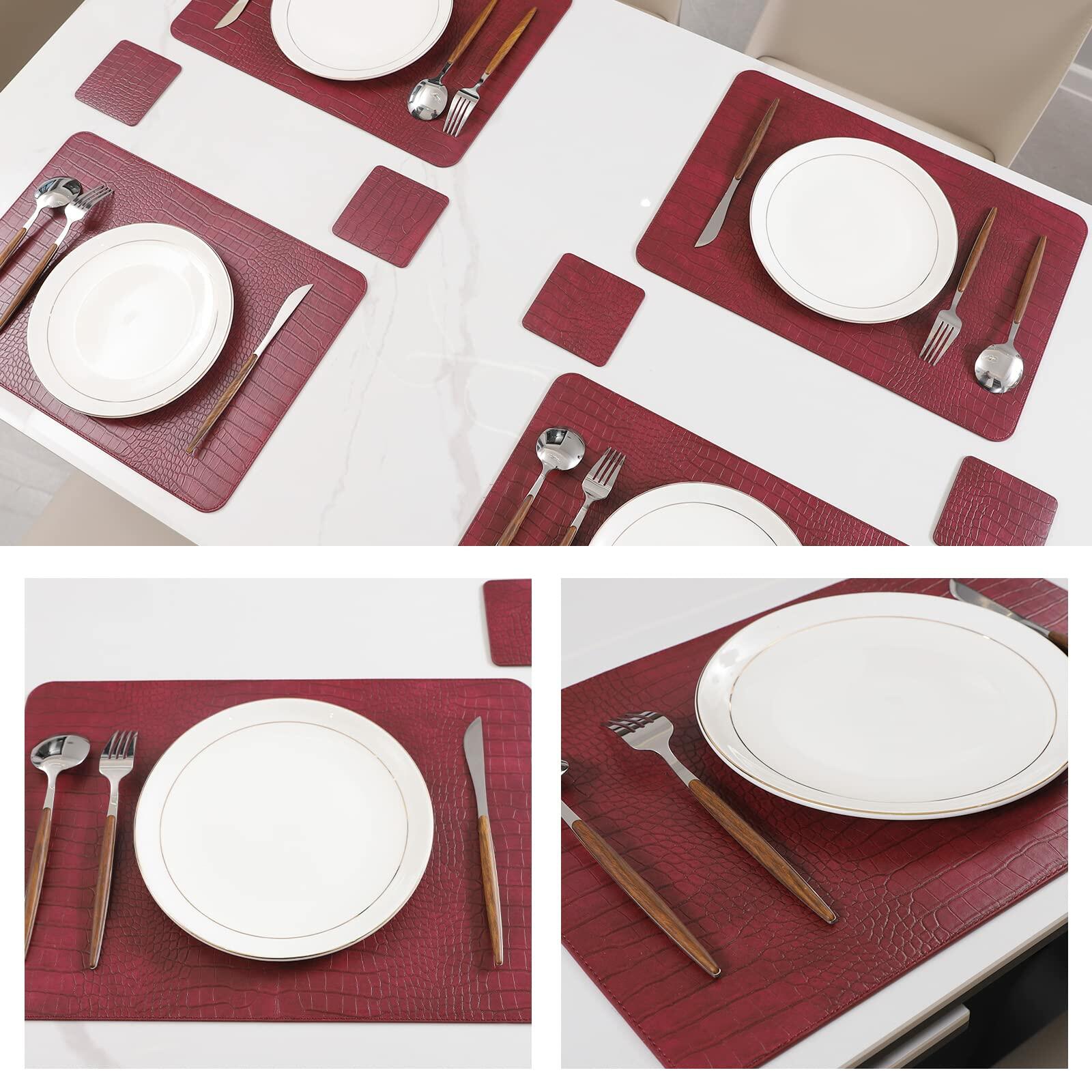 Crocodile Pattern Leather placemats Set of 8 - Faux Leather Place ments Stain Resistant Scratch Resistant Waterproof Heat Resistant Easy to Clean Wipeable for Kitchen Table Decoration mat