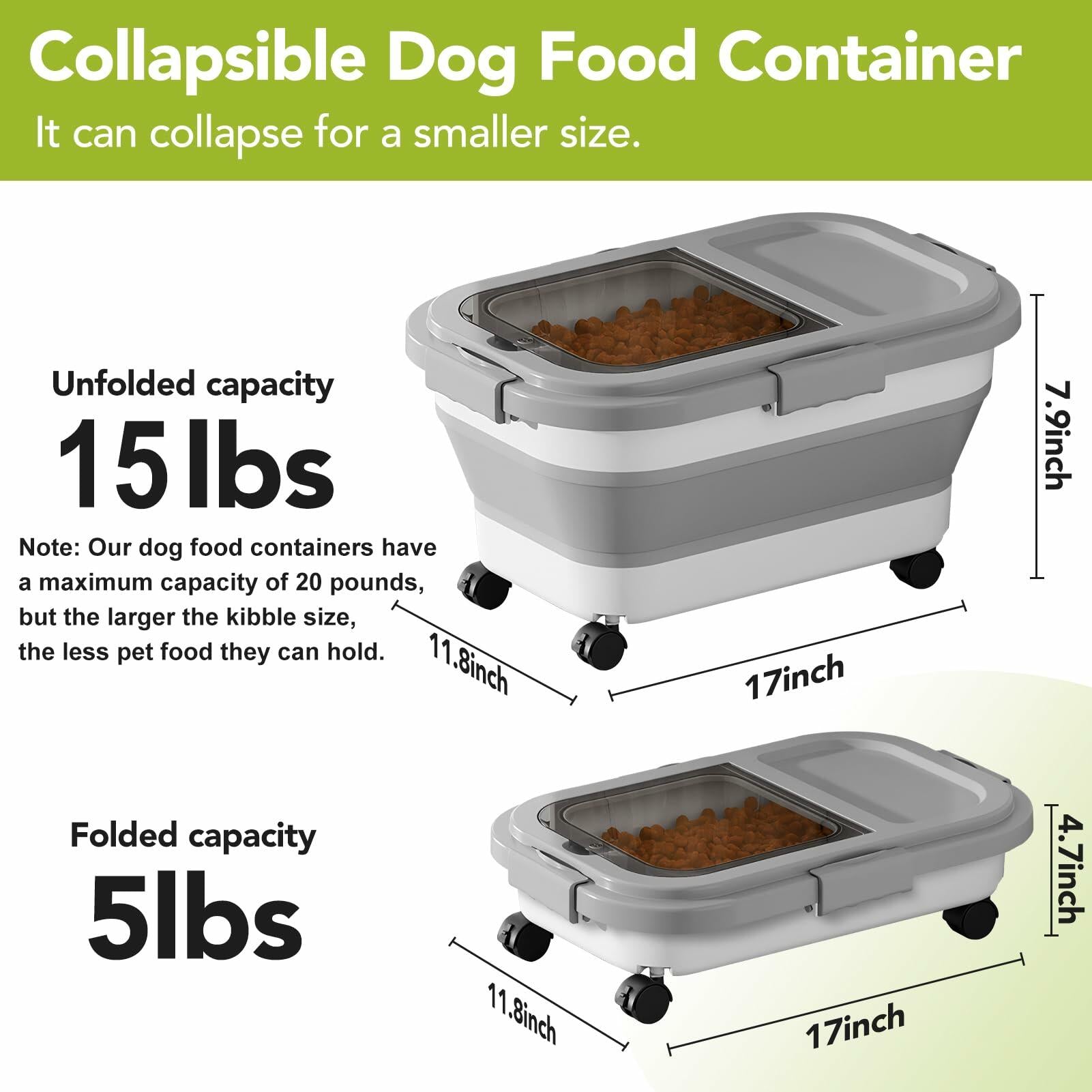 Summark 15 Lbs Dog/Cat Food Storage Container,Collapsible Food Storage
