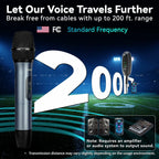 AFUOO Wireless Microphone Set for Singing, Speech & Karaoke, 2.4GHz Dual-Mic Receiver, 200ft, Storage Bag Included, Metal Cordless Mic 2 Pack for Karaoke Machines, PA Systems, PartyBox, Gray-Blue