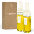 RASOI Oil Dispenser Bottle – Set of 2 17oz/500ml Oil and Vinegar Dispenser - Drip-Free Spout Glass Oil Dispenser – Kitchen Oil Dispenser with Automatic Pouring Lid - Olive Oil Bottle for Cooking
