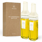 RASOI Oil Dispenser Bottle – Set of 2 17oz/500ml Oil and Vinegar Dispenser - Drip-Free Spout Glass Oil Dispenser – Kitchen Oil Dispenser with Automatic Pouring Lid - Olive Oil Bottle for Cooking
