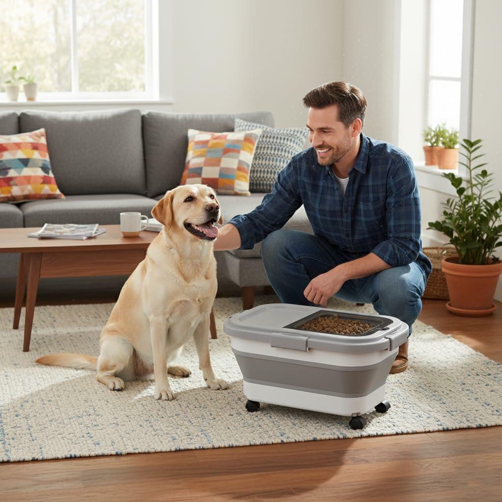 Summark 15 Lbs Dog/Cat Food Storage Container,Collapsible Food Storage