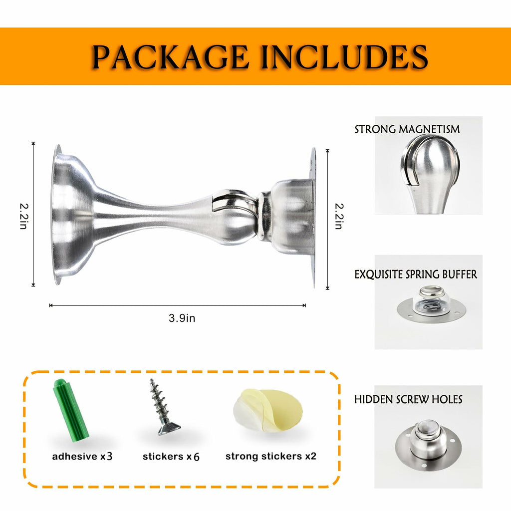 Magnetic Door Stopper 6 Pack Brushed Nickel No Drilling Needed 3M Adhesive or Screw Mount Soft-Catch Magnetic Door Holder for Home & Office