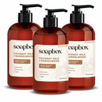 3 Pack Soapbox Liquid Hand Soap, Coconut Milk & Sandalwood, Gentle & Moisturizing Hand Wash for Kitchen and Bathroom, Vegan & Cruelty Free Scented Hand Soap 12 Ounce Pump Bottles