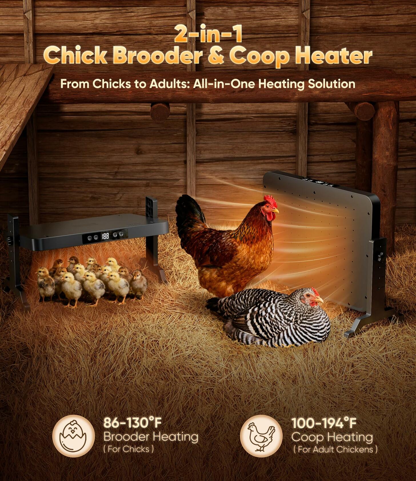 Smart Brooder Heating Plate, 2-in-1 Chicken Coop Heater & Chick Brooder, 200W