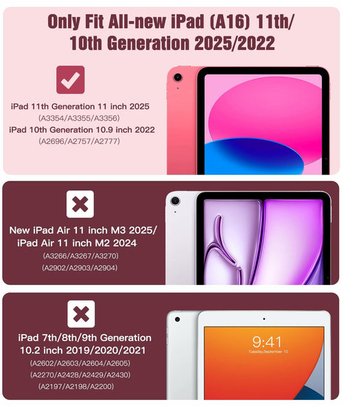 TiMOVO Case for iPad (A16) 11th Generation 11 Inch 2025, iPad 10th Generation Case 2022 with Screen Protector, Heavy Duty Shockproof Rugged Protective Cover, Watermelon Pink