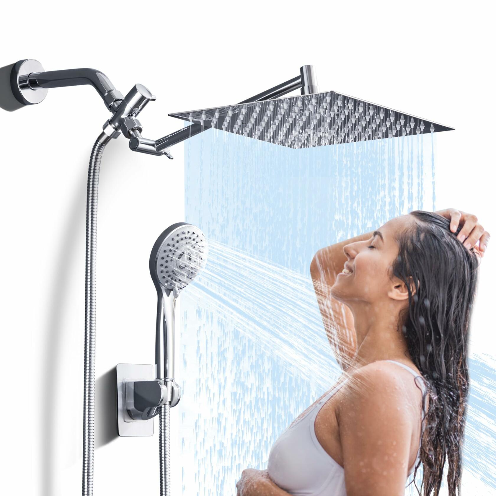 Jafeton High Pressure Rainfall Shower Head with Handheld Spray Combo – 5 Spray