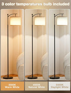 Ambimall Tall Floor Lamps with 3 Color Temperatures Bulb & Adjustable Linen