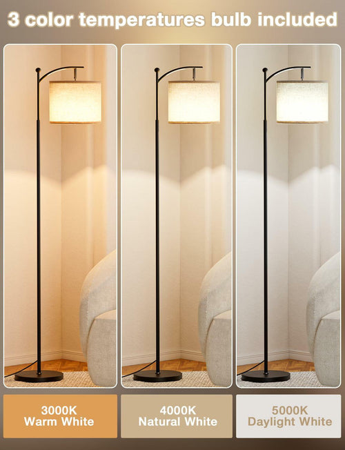 Ambimall Tall Floor Lamps with 3 Color Temperatures Bulb & Adjustable Linen