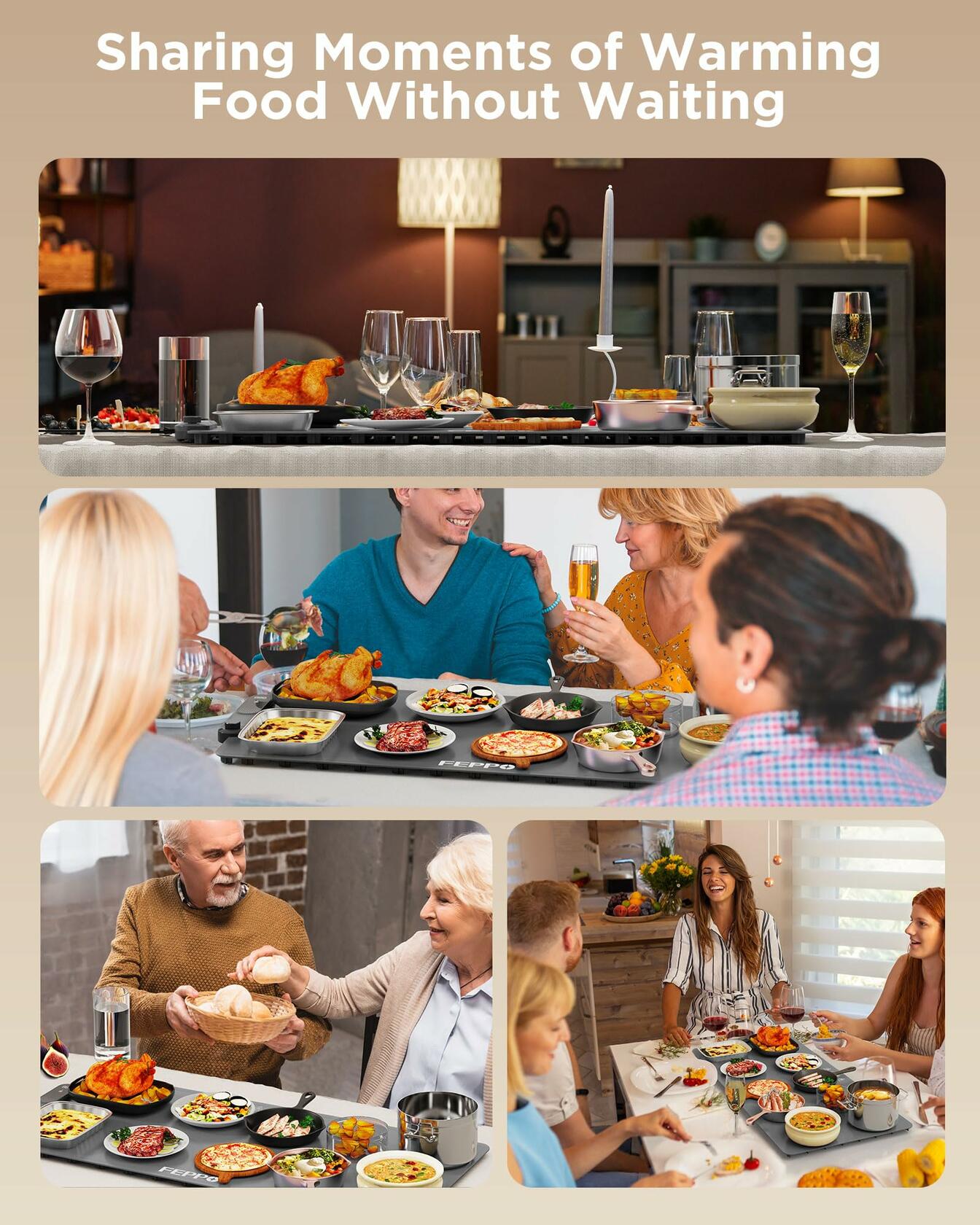 FEPPO Food Warming Mat, (XXL 35”x16”) Electric Warming Trays for Buffets Party,