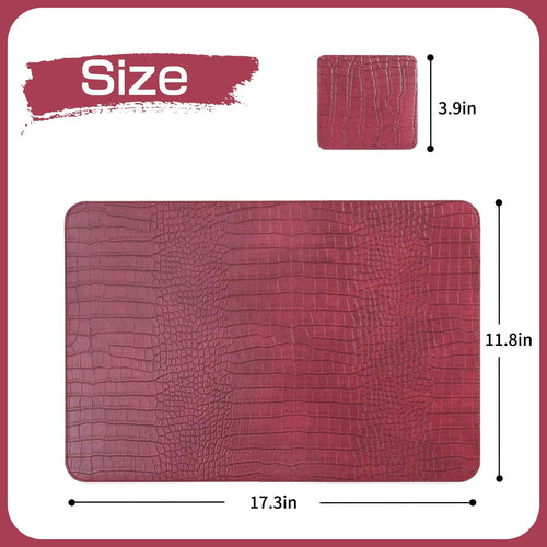 Crocodile Pattern Leather placemats Set of 8 - Faux Leather Place ments Stain Resistant Scratch Resistant Waterproof Heat Resistant Easy to Clean Wipeable for Kitchen Table Decoration mat