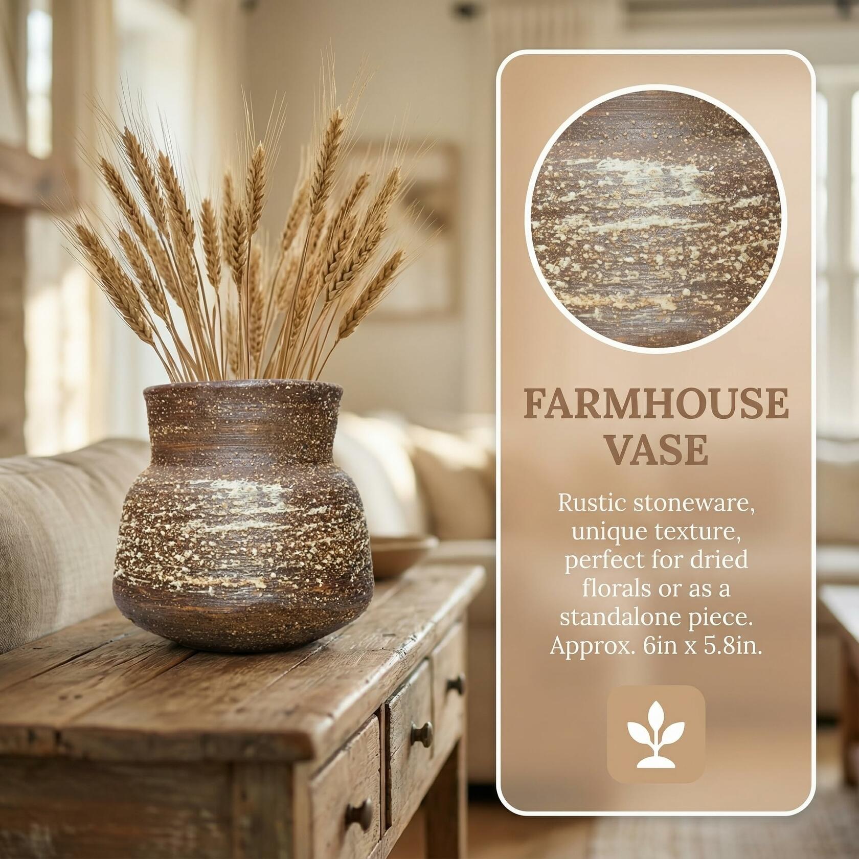 SIOALCY 5.8IN Rustic Farmhouse Ceramic Vase Home Decor, Handmade Vintage Stoneware Clay Pottery Terracotta Textured for Modern Farmhouse, Living Room, Office Desk Table Shelf (Brown)
