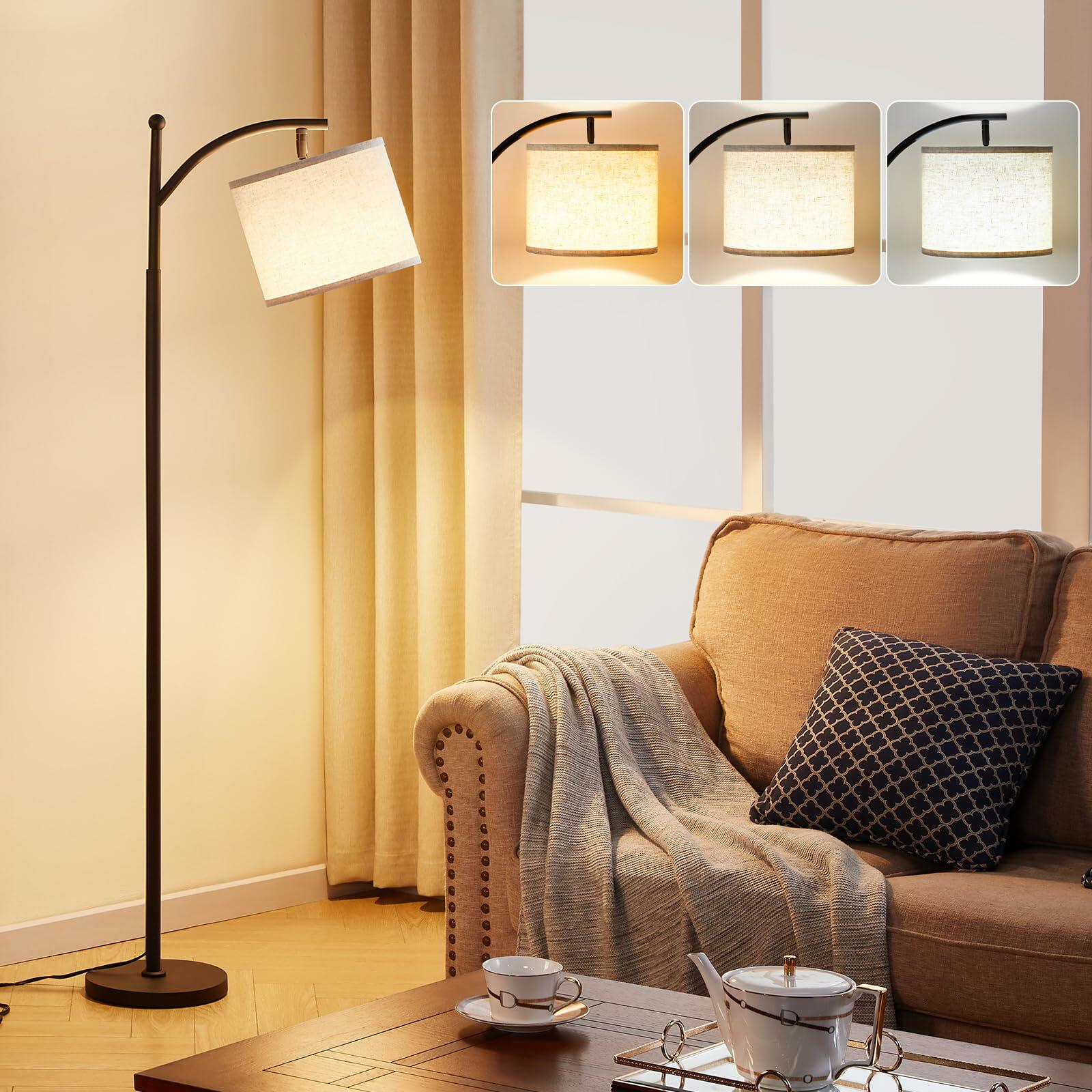Ambimall Tall Floor Lamps with 3 Color Temperatures Bulb & Adjustable Linen