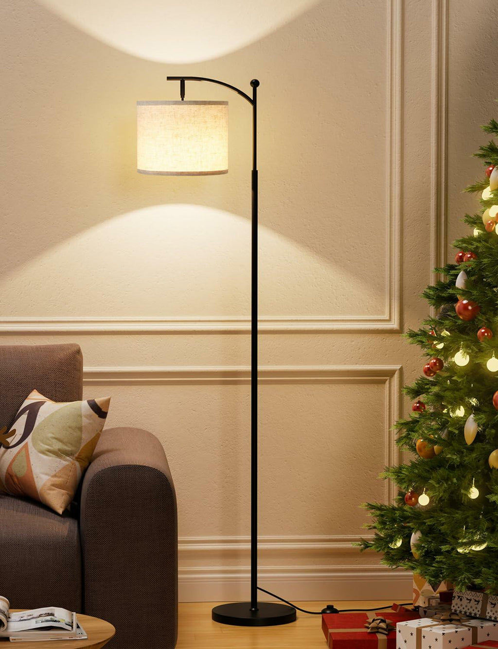 Ambimall Tall Floor Lamps with 3 Color Temperatures Bulb & Adjustable Linen
