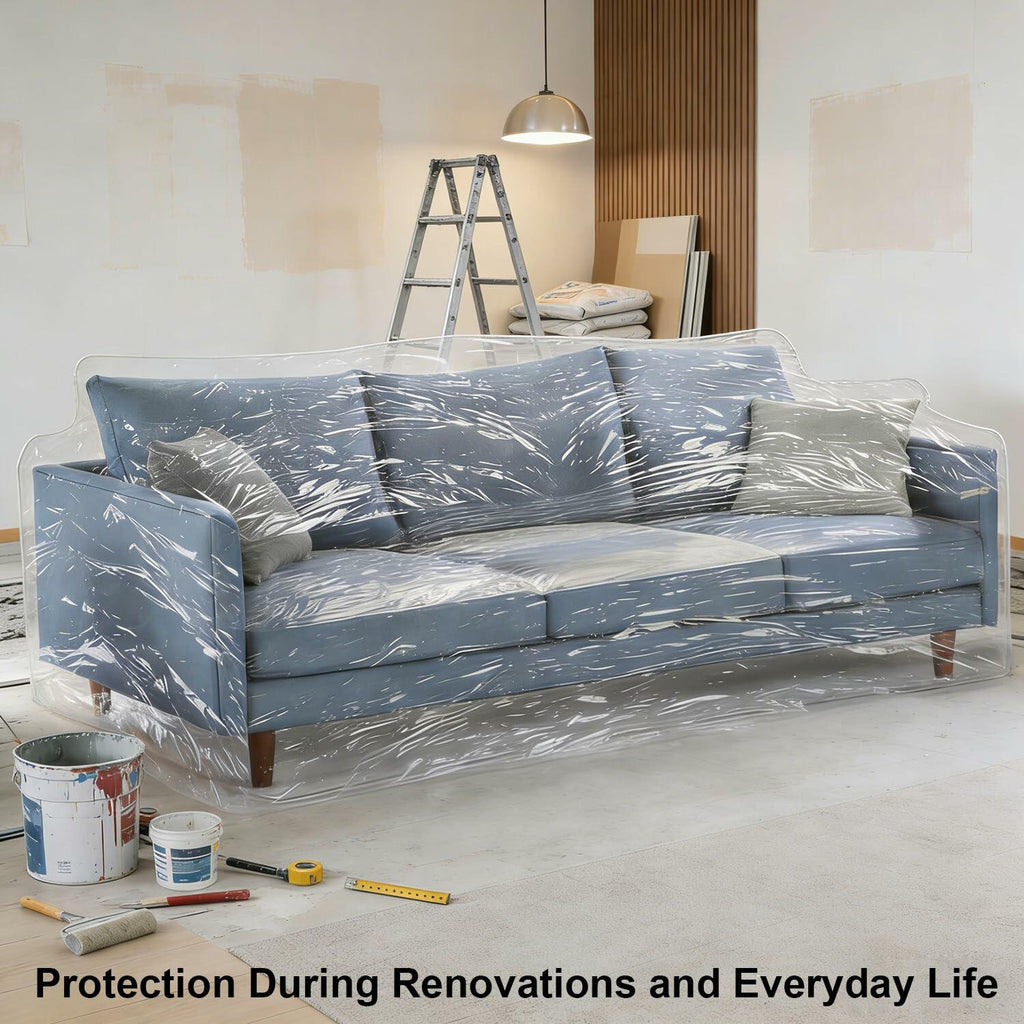 KEBE Clear Thicker Plastic Couch Cover for Pets, Heavy Duty Waterproof Shield Cat Dog Scratch Proof Protector Plastic Cover for Couch, Non-Slip Sofa Slipcover for Storage and Moving