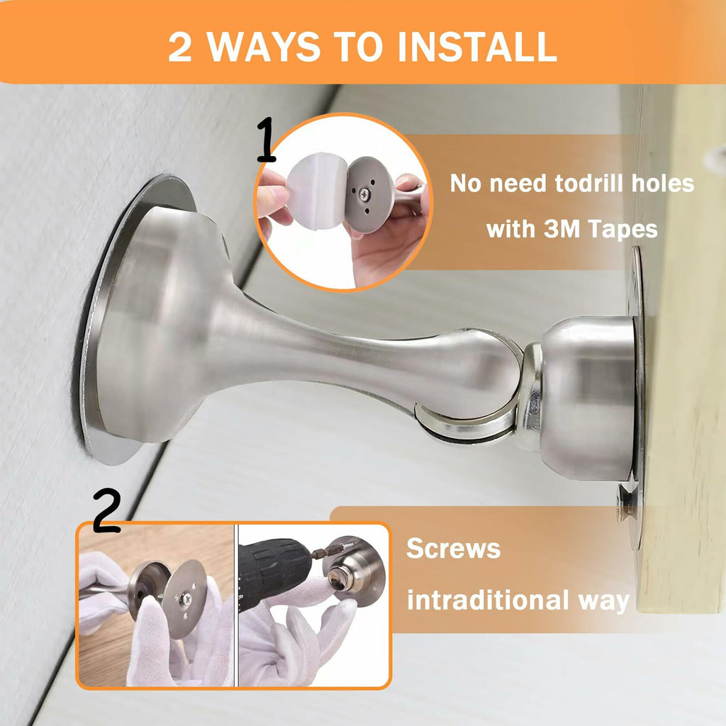 Magnetic Door Stopper 6 Pack Brushed Nickel No Drilling Needed 3M Adhesive or Screw Mount Soft-Catch Magnetic Door Holder for Home & Office