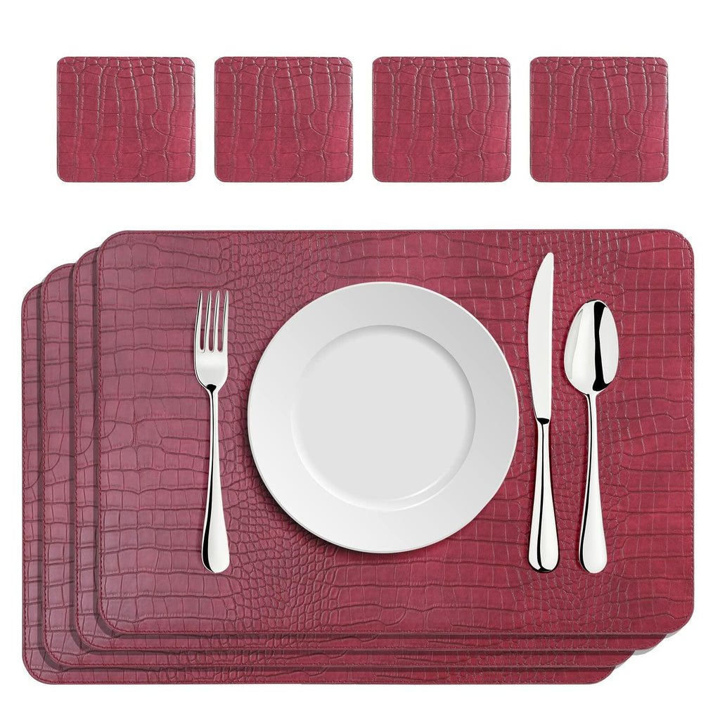 Crocodile Pattern Leather placemats Set of 8 - Faux Leather Place ments Stain Resistant Scratch Resistant Waterproof Heat Resistant Easy to Clean Wipeable for Kitchen Table Decoration mat