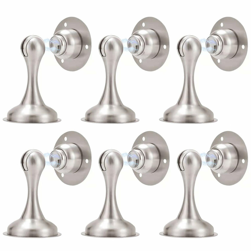 Magnetic Door Stopper 6 Pack Brushed Nickel No Drilling Needed 3M Adhesive or Screw Mount Soft-Catch Magnetic Door Holder for Home & Office