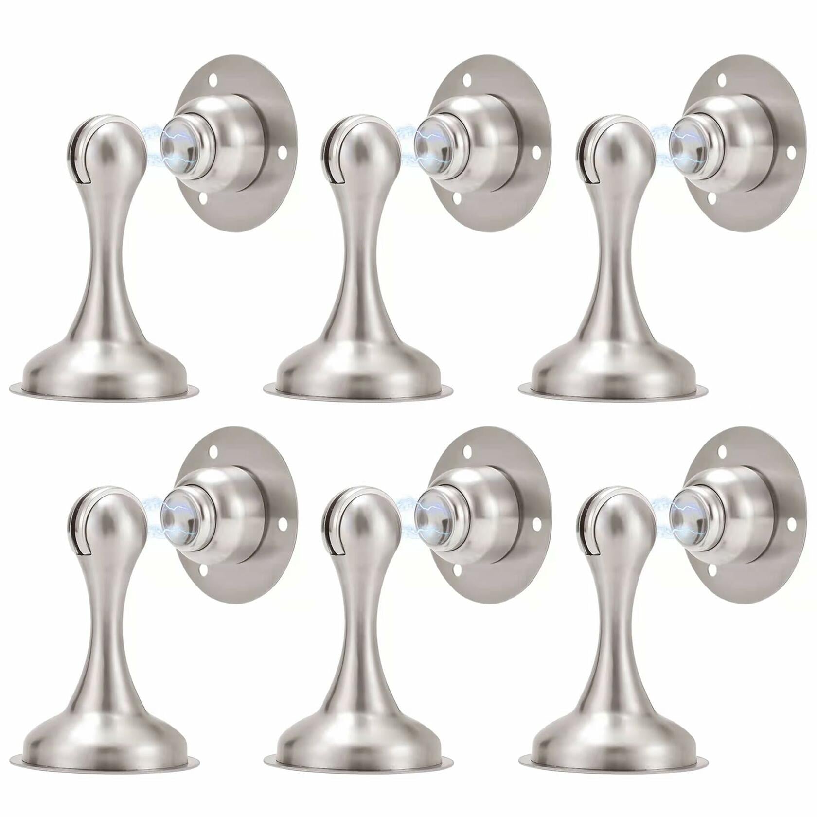 Magnetic Door Stopper 6 Pack Brushed Nickel No Drilling Needed 3M Adhesive or Screw Mount Soft-Catch Magnetic Door Holder for Home & Office