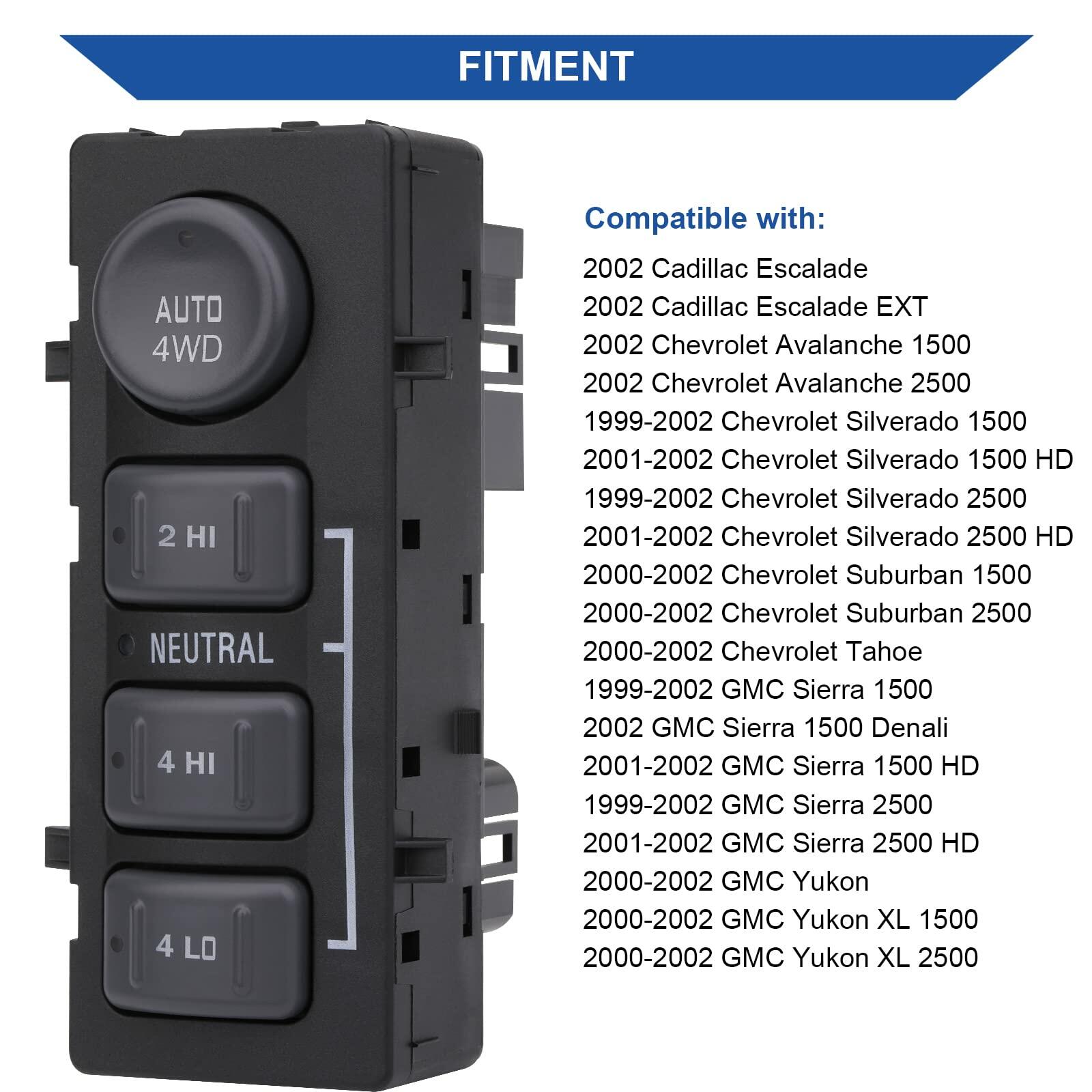 Obaee 4x4 Transfer Case Switch, 4WD Wheel Drive Switch Button, Compatible with 1999-2002 Chevrolet Silverado, Chevy Suburban, Tahoe, Avalanche, GMC Yukon, Sierra, Replaces OE 19168767 15709327 901-062