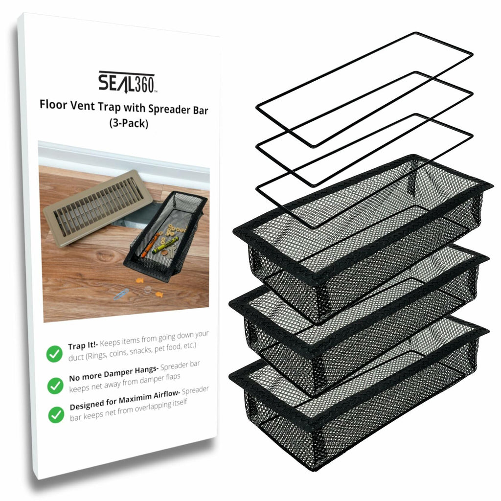 SEAL360 Floor Vent Screen Net, Air Vent Filter Mesh Catches Toys Snacks Pet Hair and Pet Food, Keeps Bugs Out, Patented, 4”x10” (3-Pack)