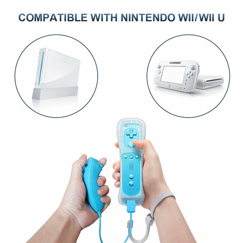 FASIGO Remote Controller with Nunchuck, Compatible with Nintendo Wii/Wii U, 2 Pack (Pink & Blue)