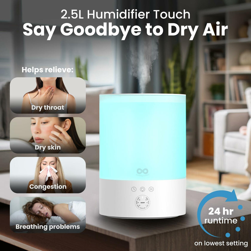 Everlasting Comfort 2.5L Top Fill Humidifier for Bedroom – Quiet, Easy to Fill &