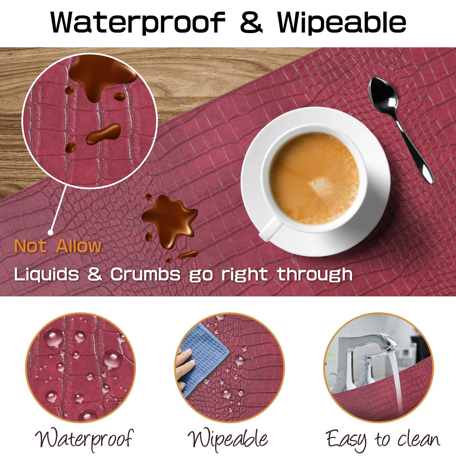 Crocodile Pattern Leather placemats Set of 8 - Faux Leather Place ments Stain Resistant Scratch Resistant Waterproof Heat Resistant Easy to Clean Wipeable for Kitchen Table Decoration mat
