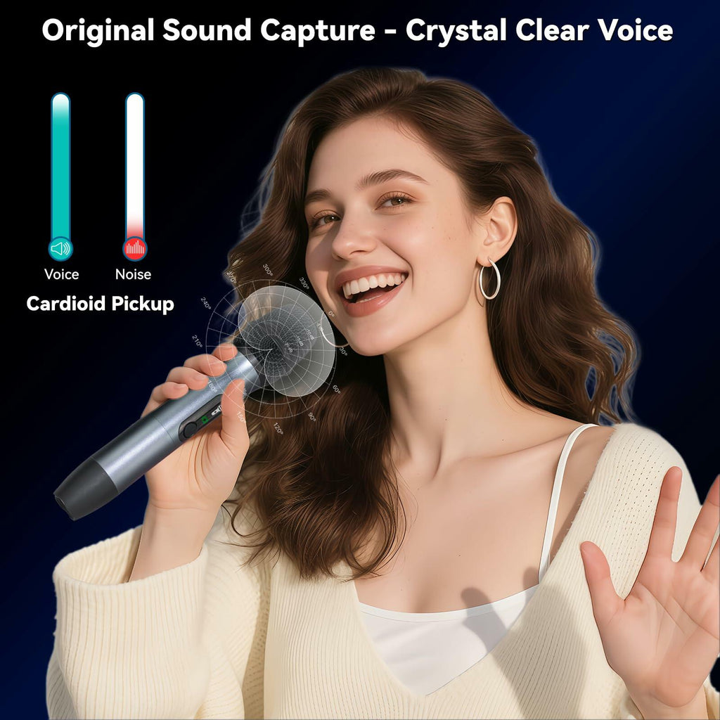 AFUOO Wireless Microphone Set for Singing, Speech & Karaoke, 2.4GHz Dual-Mic Receiver, 200ft, Storage Bag Included, Metal Cordless Mic 2 Pack for Karaoke Machines, PA Systems, PartyBox, Gray-Blue