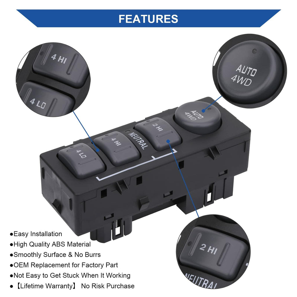 Obaee 4x4 Transfer Case Switch, 4WD Wheel Drive Switch Button, Compatible with 1999-2002 Chevrolet Silverado, Chevy Suburban, Tahoe, Avalanche, GMC Yukon, Sierra, Replaces OE 19168767 15709327 901-062