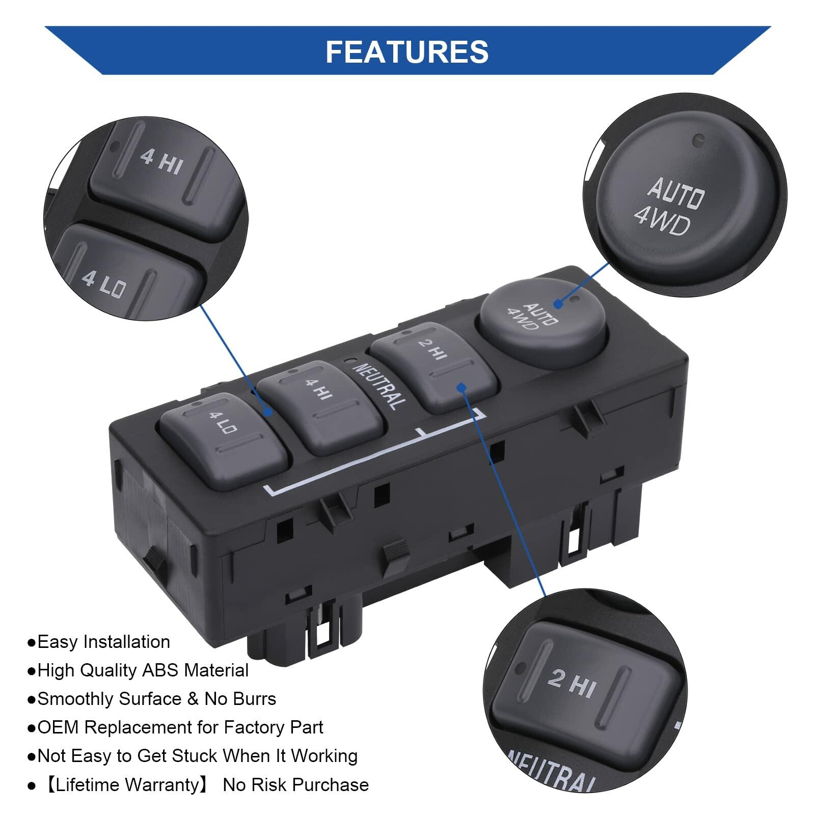 Obaee 4x4 Transfer Case Switch, 4WD Wheel Drive Switch Button, Compatible with 1999-2002 Chevrolet Silverado, Chevy Suburban, Tahoe, Avalanche, GMC Yukon, Sierra, Replaces OE 19168767 15709327 901-062