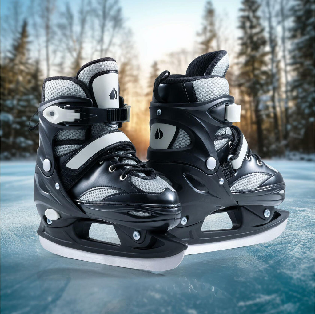 Navaris Adjustable Ice Skates for Kids - Comfortable & Robust Ice Skate Shoes for Boys and Girls - Perfect for Training, Hockey, Figure Skating and Leisure - Size EU 31-34, Grey