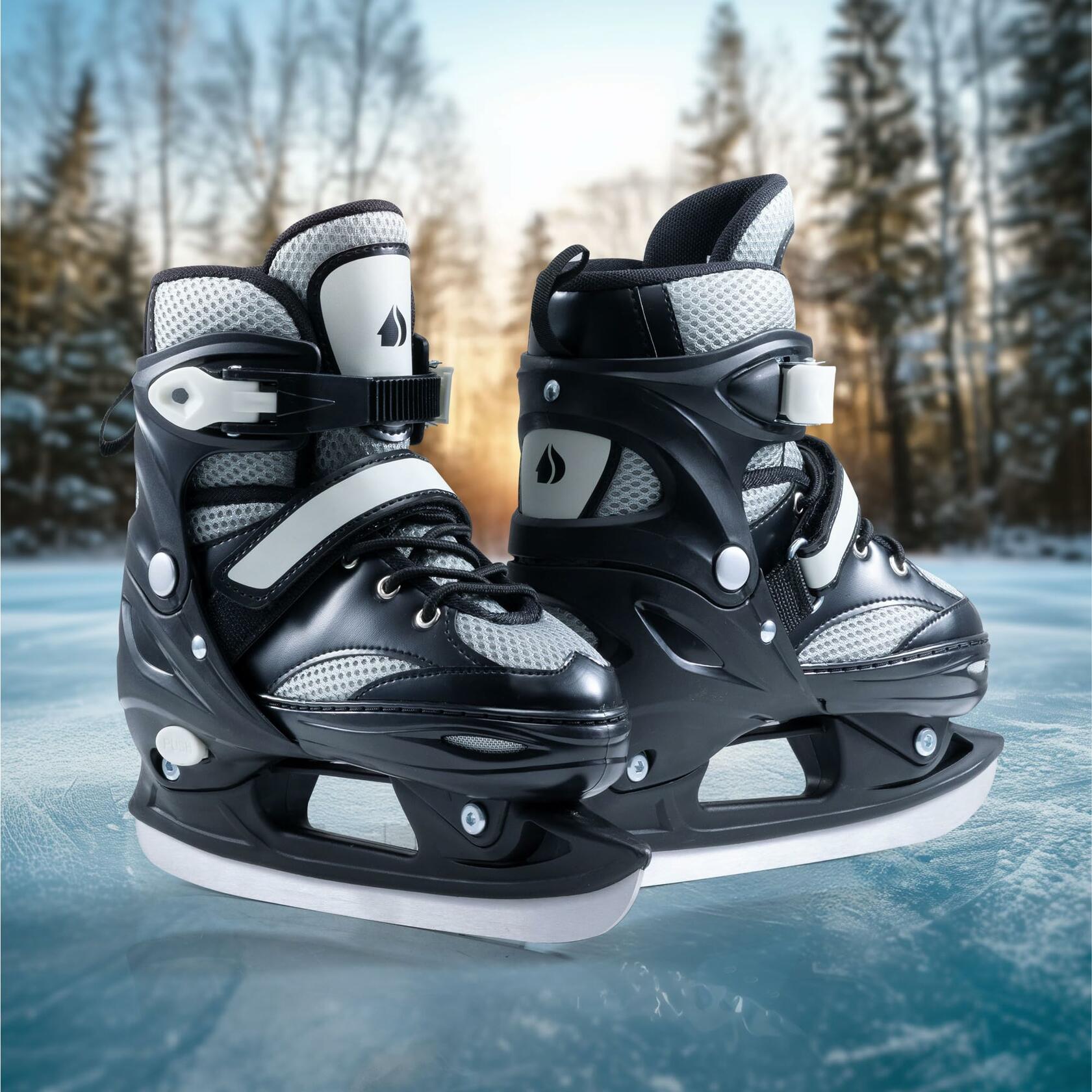Navaris Adjustable Ice Skates for Kids - Comfortable & Robust Ice Skate Shoes for Boys and Girls - Perfect for Training, Hockey, Figure Skating and Leisure - Size EU 31-34, Grey