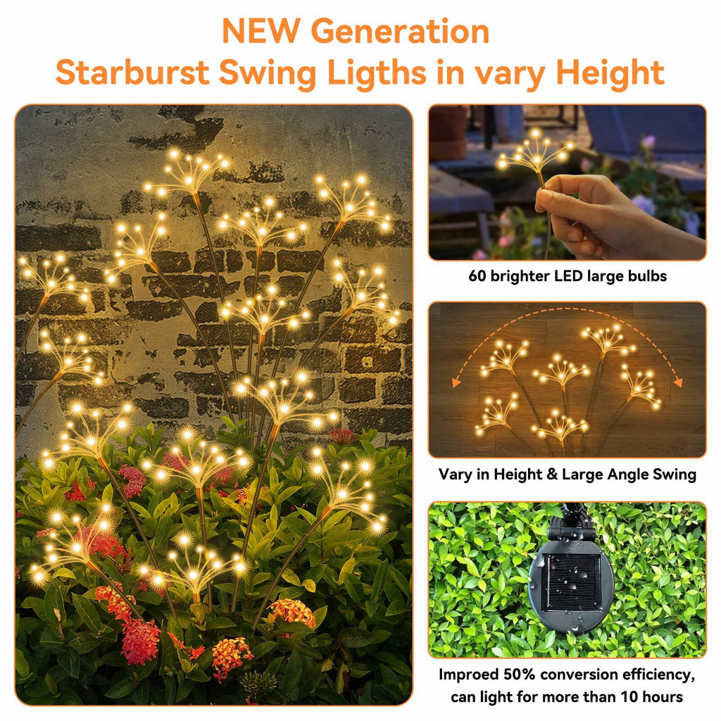 JJGoo Solar Garden Lights, New Upgraded 2 Pack Solar Swaying Starburst Light,