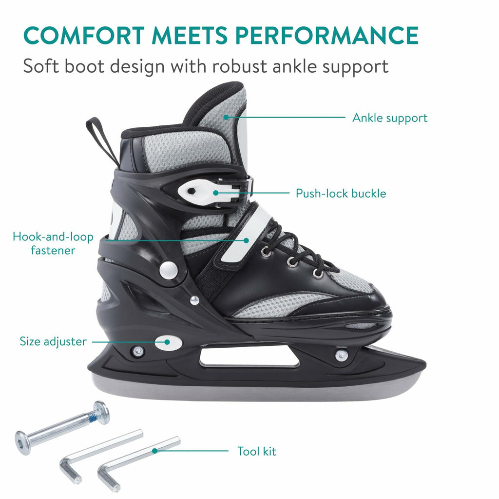 Navaris Adjustable Ice Skates for Kids - Comfortable & Robust Ice Skate Shoes for Boys and Girls - Perfect for Training, Hockey, Figure Skating and Leisure - Size EU 31-34, Grey