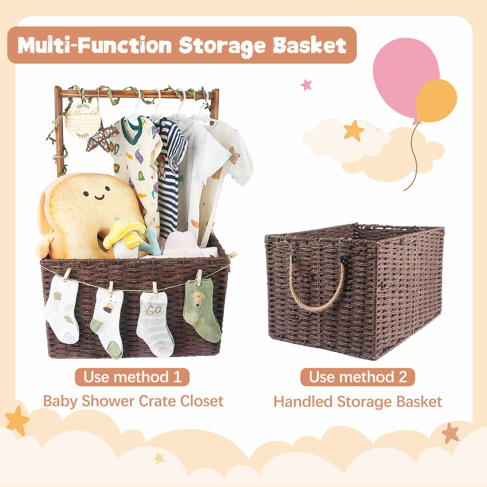 Wisreach Wooden Baby Shower Crate Closet, Baby Storage Crate with Handle,