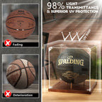 JupDec Basketball Display Case Acrylic Clear 10" Full Size with Solid Wood Base,