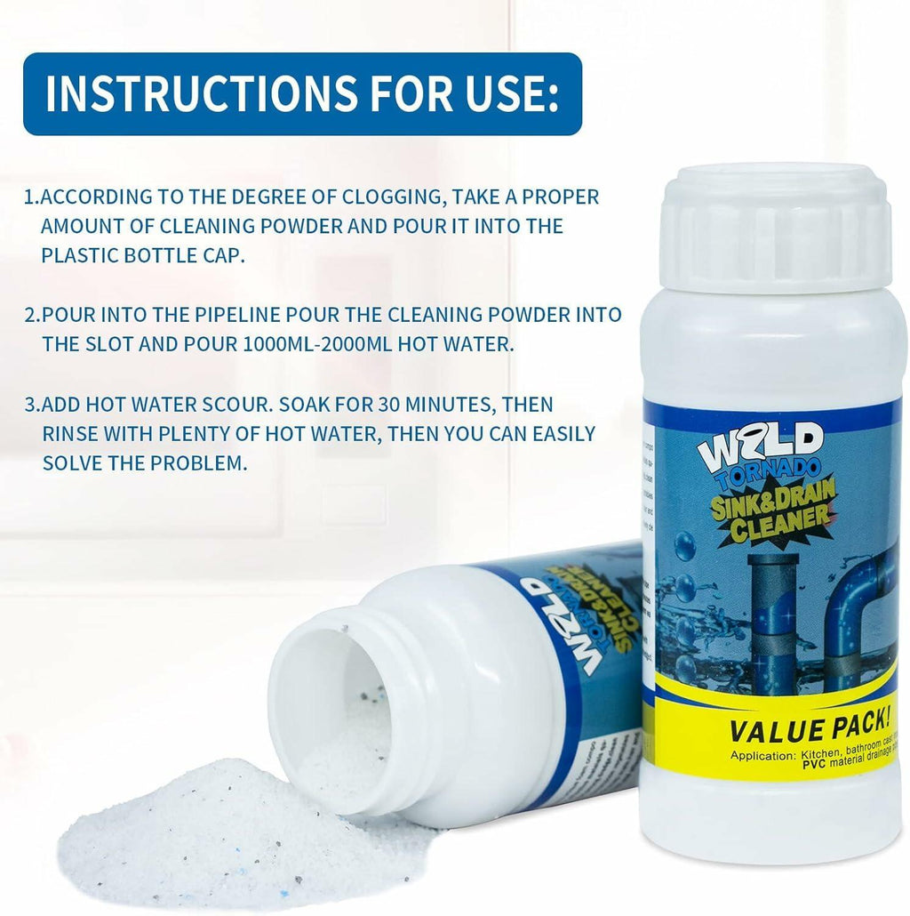 2 pack Wild Tornado Pipe Dredge,Powerful Sink Cleaner Powder Fast Foaming for