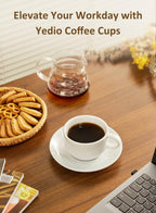 4 Pack Yedio 8 oz Porcelain Cappuccino Cups with Saucers and Metal Stand, Stackable Coffee Cups for Latte, Americano, Tea – White
