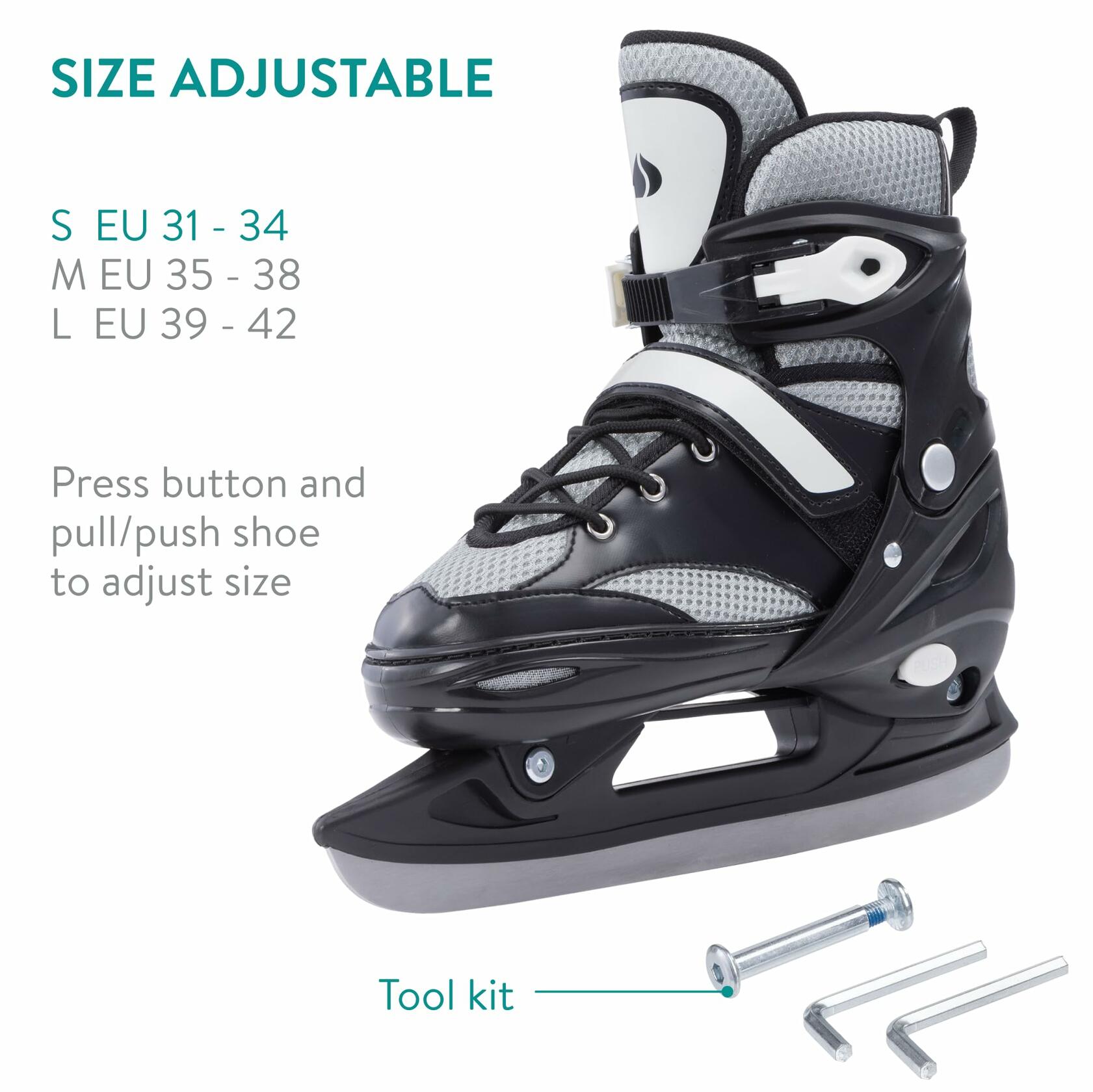 Navaris Adjustable Ice Skates for Kids - Comfortable & Robust Ice Skate Shoes for Boys and Girls - Perfect for Training, Hockey, Figure Skating and Leisure - Size EU 31-34, Grey