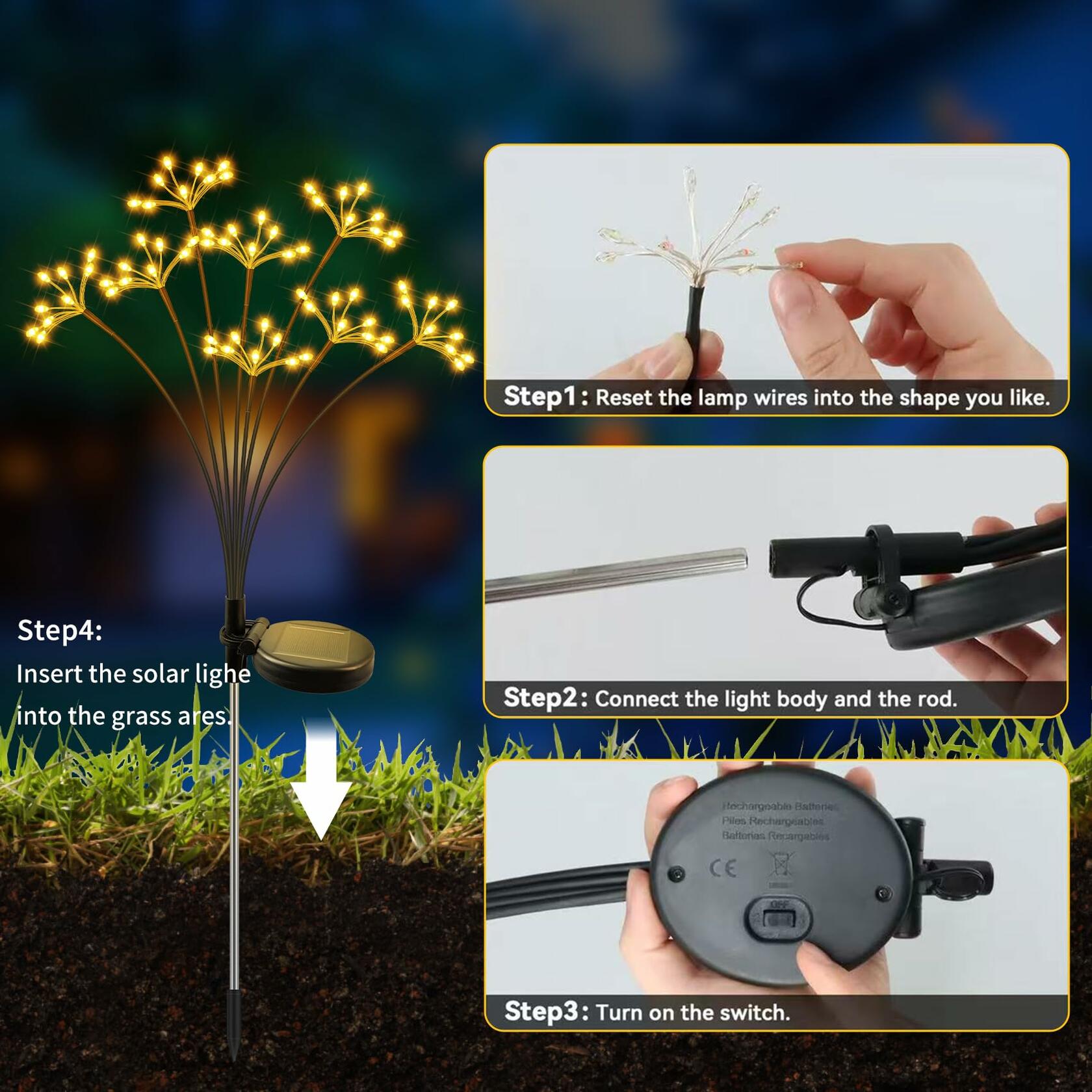 JJGoo Solar Garden Lights, New Upgraded 2 Pack Solar Swaying Starburst Light,