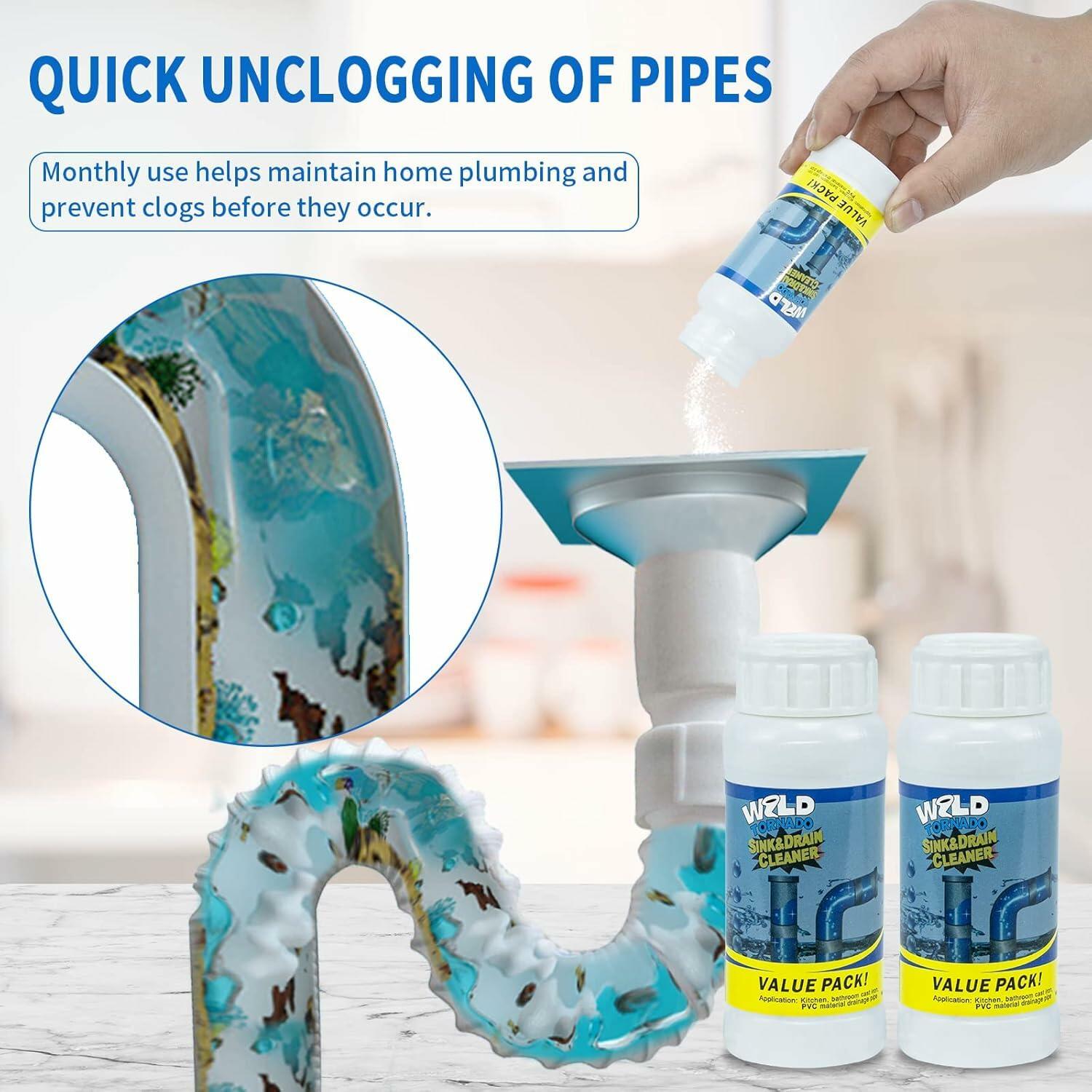 2 pack Wild Tornado Pipe Dredge,Powerful Sink Cleaner Powder Fast Foaming for